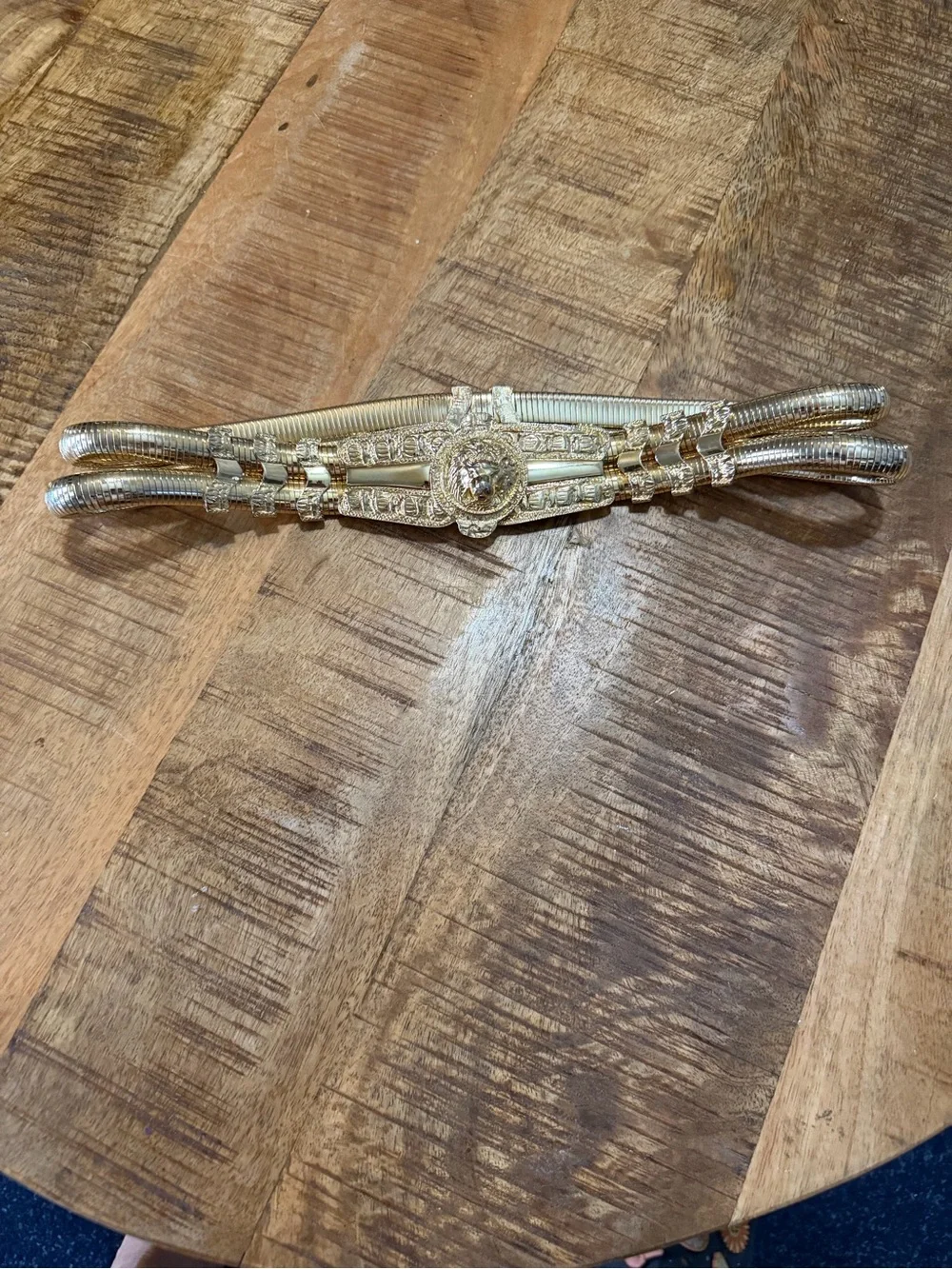 JUDITH LEIBER Luxury Vtg Gold Stretch Double Snake Statement Belt Lion Buckle